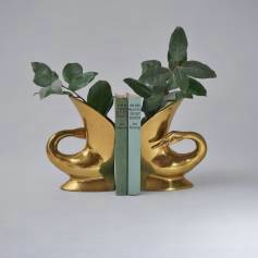 Swan bookends/vases Maison Jansen style, a pair, brass, 1970`s ca, French